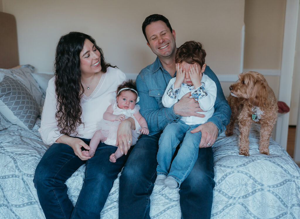 New York City in home newborn lifestyle photo session with toddler sibling.